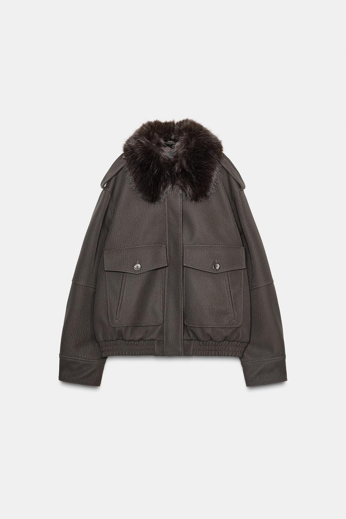 Dökkbrúnn gervi-suede jakki