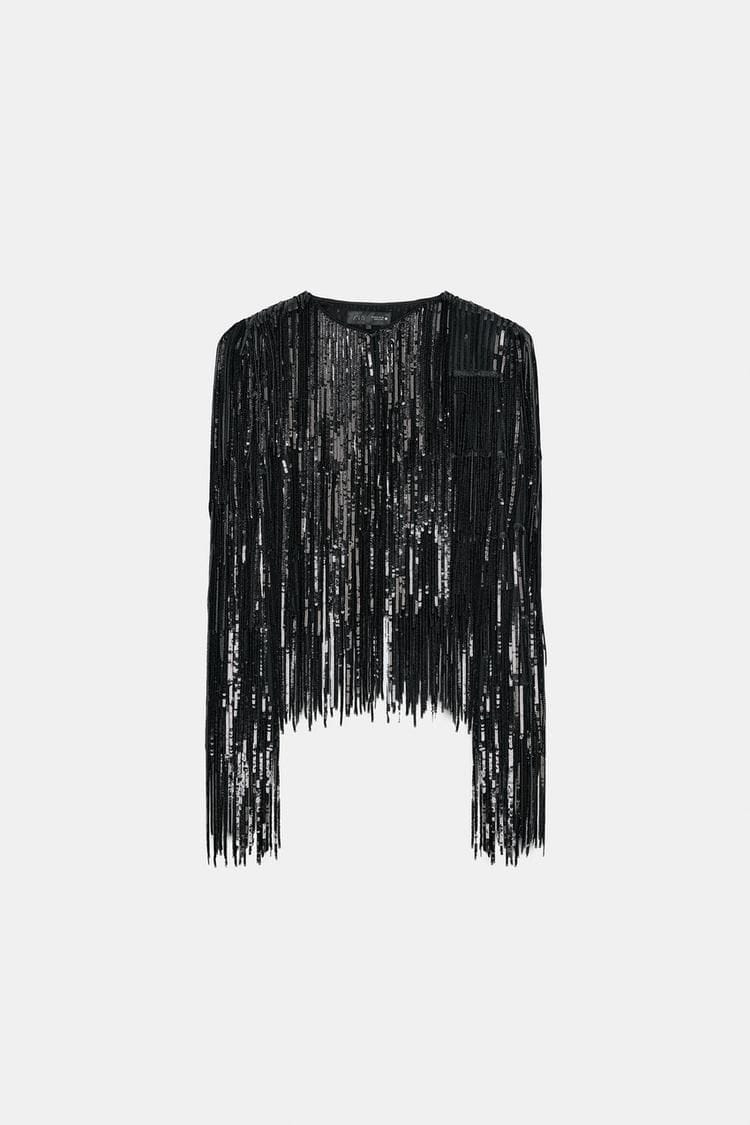 Svartur fringe jakki