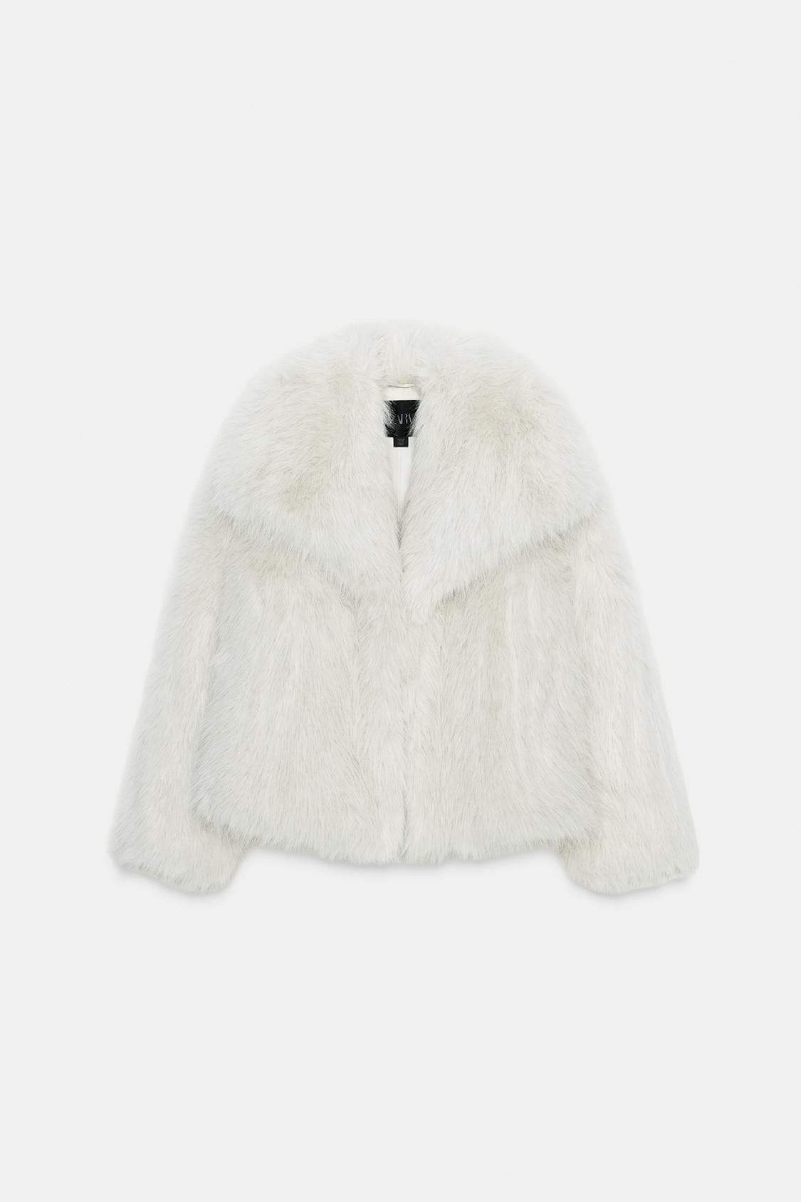 Dömu hvítur faux fur jakki